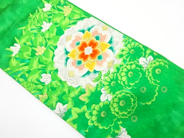 JAPANESE KIMONO / ANTIQUE FUKURO OBI / SILK / WOVEN FLOWER CREST